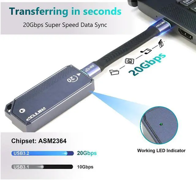 Alt view image 5 of 7 - RIITOP 2230 SSD Enclosure, M.2 NVMe SSD Enclosure, 20Gbps USB-C 3.2, Supports M.2 M Key & B+M Key Size 2230mm External SSD Drive Enclosure