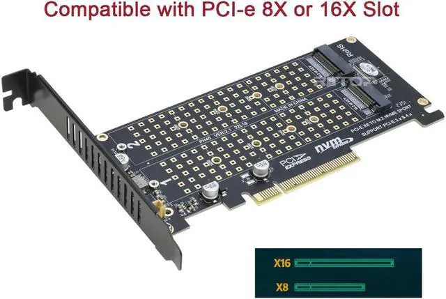 Alt view image 2 of 7 - Dual 2X NVME M Key M.2 to PCIE Express 3.0 Gen3 X8 X16 RAID Card VROC Raid0 Hyper Adapter (PCIe Bifurcation needed!)