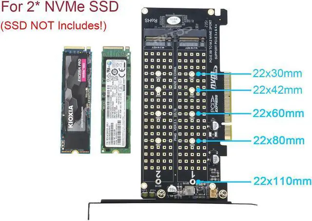 Alt view image 4 of 7 - Dual 2X NVME M Key M.2 to PCIE Express 3.0 Gen3 X8 X16 RAID Card VROC Raid0 Hyper Adapter (PCIe Bifurcation needed!)