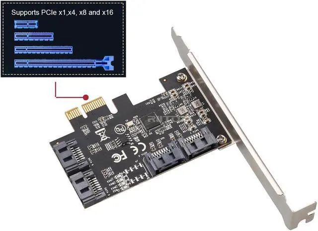 Alt view image 6 of 7 - RIITOP PCIe SATA Card 4 Port with 4 SATA 6G Cables and Low Profile Bracket, 6Gbps SATA3.0 Controller PCI-e Express Expansion Card, PCIe x1 or above, Support 4 SATA 3.0 Devices