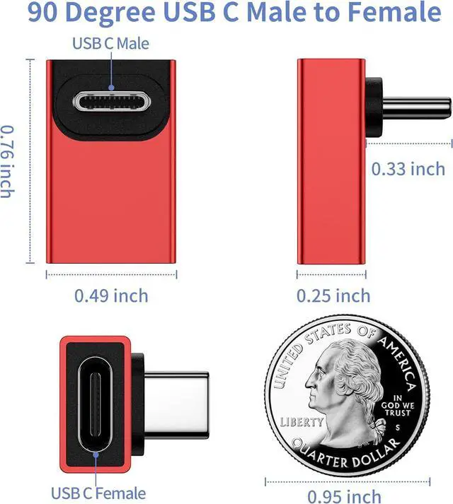 Alt view image 6 of 6 - RIITOP 240W 40Gbps 90 Degree Right Angle USB C Adapter, USB C to USB C Adapter Compatible with Thunderbolt 4 & USB4, USB C Extender Adapter for MacBookpro/Air, iPad, Steam Deck, Phones (2 Pack)
