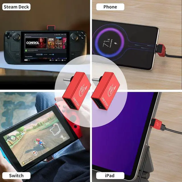 Alt view image 5 of 6 - RIITOP 240W 40Gbps 90 Degree Right Angle USB C Adapter, USB C to USB C Adapter Compatible with Thunderbolt 4 & USB4, USB C Extender Adapter for MacBookpro/Air, iPad, Steam Deck, Phones (2 Pack)