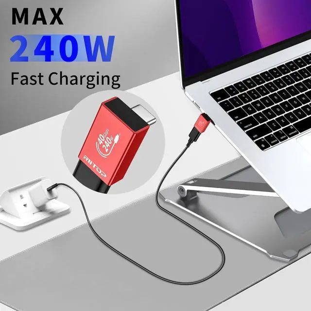 Alt view image 3 of 6 - RIITOP 240W 40Gbps 90 Degree Right Angle USB C Adapter, USB C to USB C Adapter Compatible with Thunderbolt 4 & USB4, USB C Extender Adapter for MacBookpro/Air, iPad, Steam Deck, Phones (2 Pack)