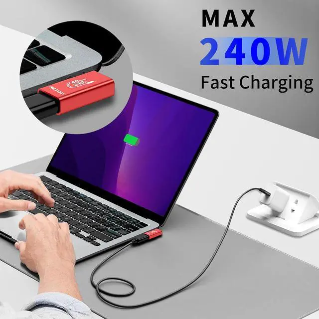 Alt view image 3 of 7 - 240W USB C Right Angle Adapter (2 Pack),90 Degree USB C to USB Type-C Male to Female Adapter, 240W Charging and 40Gbps Data Sync, for Laptop & Tablet & Mobile Phone