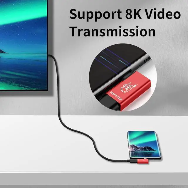 Alt view image 4 of 7 - 240W USB C Right Angle Adapter (2 Pack),90 Degree USB C to USB Type-C Male to Female Adapter, 240W Charging and 40Gbps Data Sync, for Laptop & Tablet & Mobile Phone