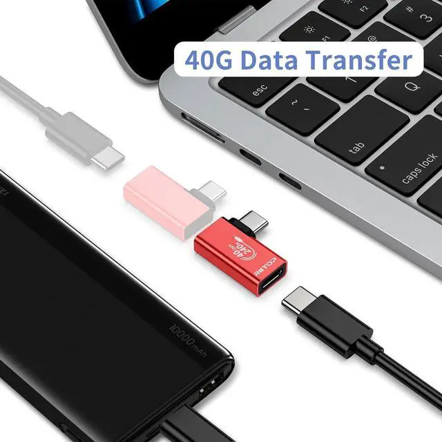 Alt view image 2 of 7 - 240W USB C Right Angle Adapter (2 Pack),90 Degree USB C to USB Type-C Male to Female Adapter, 240W Charging and 40Gbps Data Sync, for Laptop & Tablet & Mobile Phone
