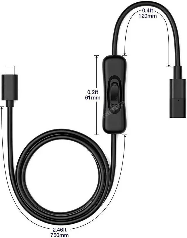 Alt view image 7 of 7 - RIITOP USB C ON Off Cable [3.3FT], USB 3.1 Type-C Male to Female Extension Cable with ON/Off Switch Support Video/Data/PD Charging
