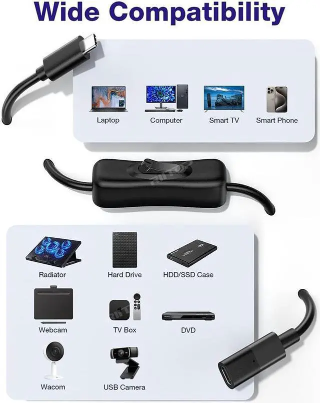 Alt view image 6 of 7 - RIITOP USB C ON Off Cable [3.3FT], USB 3.1 Type-C Male to Female Extension Cable with ON/Off Switch Support Video/Data/PD Charging