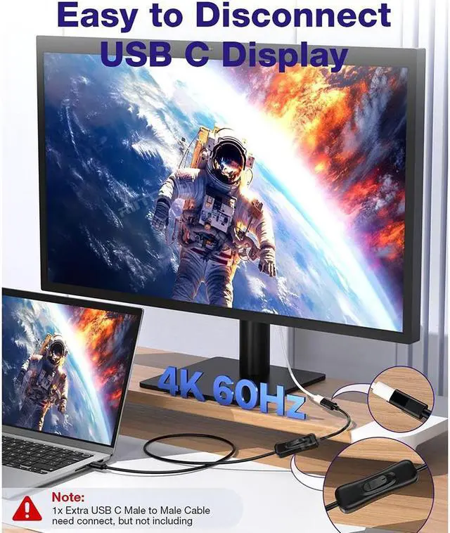 Alt view image 4 of 7 - RIITOP USB C ON Off Cable [3.3FT], USB 3.1 Type-C Male to Female Extension Cable with ON/Off Switch Support Video/Data/PD Charging