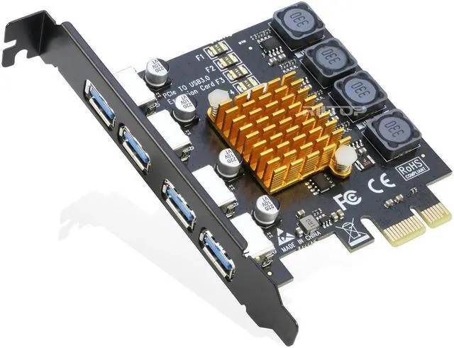 Main image of RIITOP USB 3.0 PCIe Card 4-Port PCI Express x1 to USB 3.0 Expansion Adapter Internal USB3 HUB on PC for Win 11/10 (No Additional Power Required)