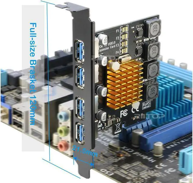 Alt view image 6 of 7 - RIITOP USB 3.0 PCIe Card 4-Port PCI Express x1 to USB 3.0 Expansion Adapter Internal USB3 HUB on PC for Win 11/10 (No Additional Power Required)
