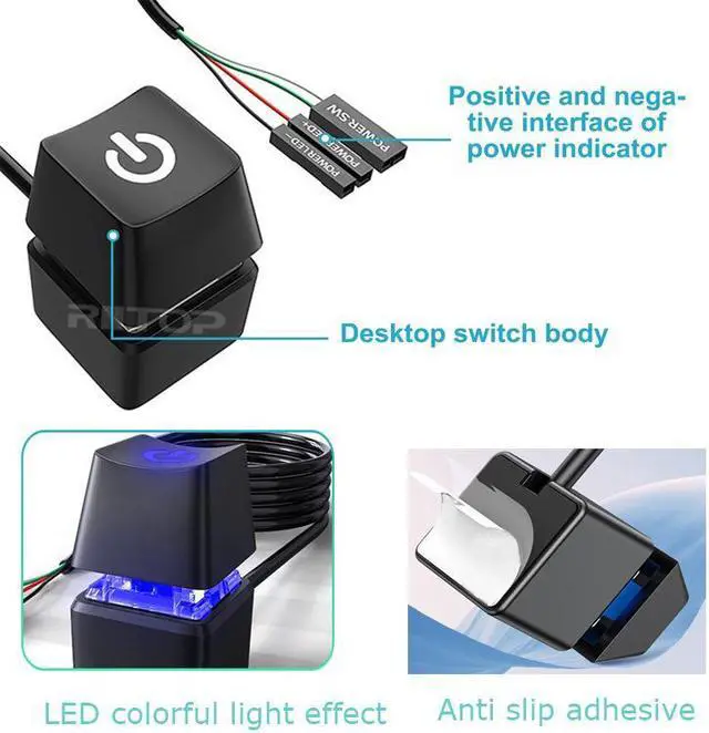 Alt view image 4 of 7 - PC Power Button Desktop PC Computer Case Power Switch On Off Computer Host Button Supply Supplies with 165cm Cables [2Pack]