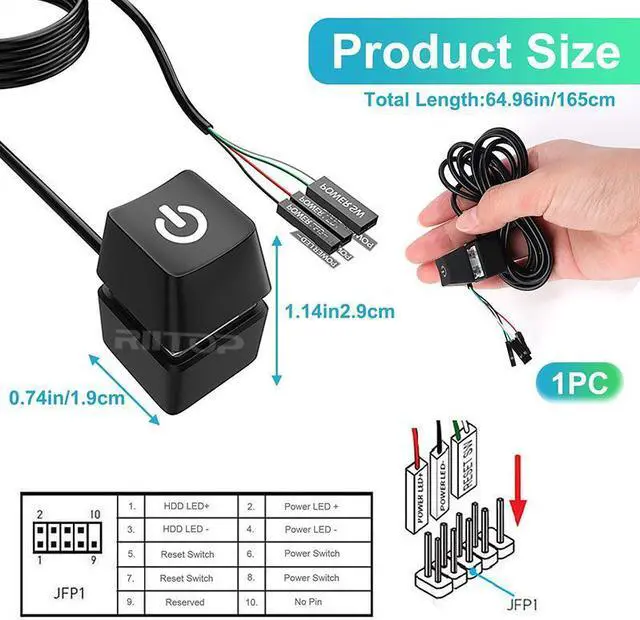Alt view image 5 of 7 - PC Power Button Desktop PC Computer Case Power Switch On Off Computer Host Button Supply Supplies with 165cm Cables [2Pack]
