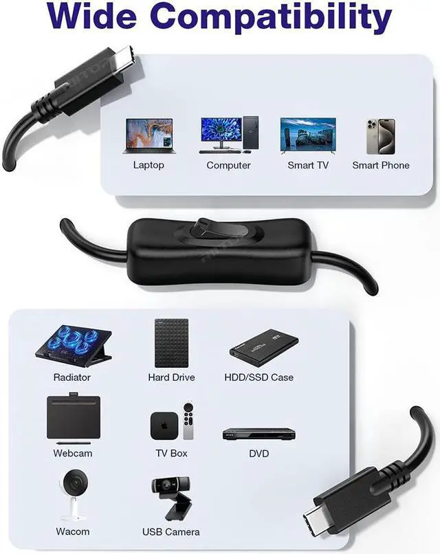 Alt view image 5 of 7 - RIITOP USB Type-C On Off Switch Cable 3.3ft, USB 3.1 C to C Cable, Male to Male, with Switch Button Support Video Streaming, Data Transfer 10Gb and 20V/3A PD Fast Charging