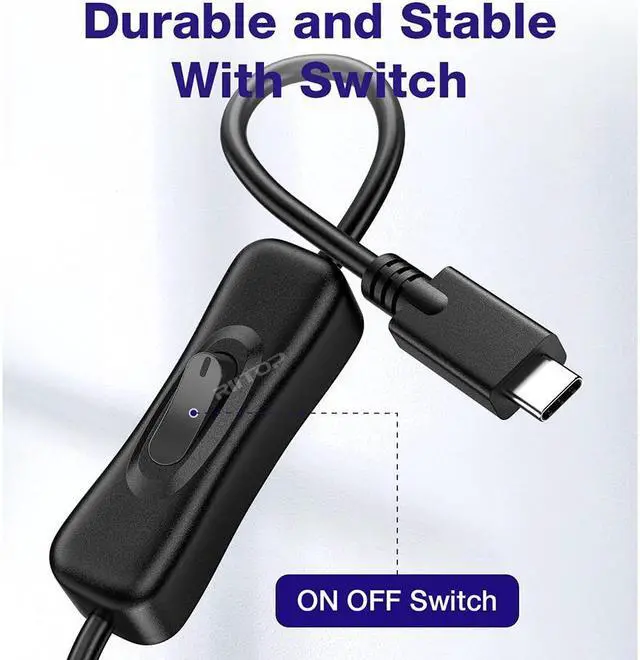 Alt view image 7 of 7 - RIITOP USB Type-C On Off Switch Cable 3.3ft, USB 3.1 C to C Cable, Male to Male, with Switch Button Support Video Streaming, Data Transfer 10Gb and 20V/3A PD Fast Charging