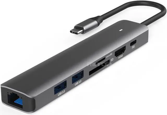 Alt view image 7 of 7 - RIITOP USB-C MULTIMEDIA HUB Docking: 2x USB 3.0, HDMI 4K, PD Charger 100W, SD TF Card reader, 1000Mbps LAN Port RJ45