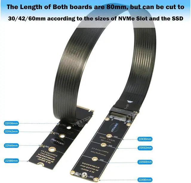 Alt view image 6 of 7 - RIITOP M.2 NVMe Extension Cable, NVMe Extender for Both M Key and B+M Key SSD in Size 2280/2260/2242/2230 Support PCIe 4.0 and SATA 6Gbps(1FT)