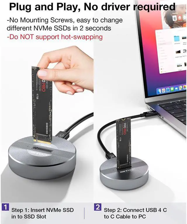 Alt view image 7 of 7 - 40Gbps NVMe Docking Station, RIITOP M.2 NVMe to USB4 Enclosure for NVMe PCIe (M-Key) SSD Work on M1 M2 Mini Compatible with Thunderbolt 3/4 [40Gbps]