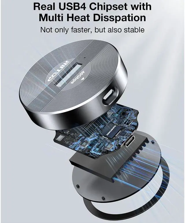 Alt view image 4 of 7 - 40Gbps NVMe Docking Station, RIITOP M.2 NVMe to USB4 Enclosure for NVMe PCIe (M-Key) SSD Work on M1 M2 Mini Compatible with Thunderbolt 3/4 [40Gbps]