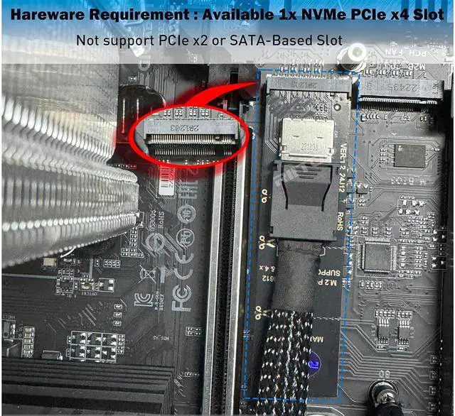 Alt view image 7 of 7 - NVMe to Oculink SFF-8612 Adapter, RIITOP M.2 NVMe PCIe 4.0 x4 to OCuLink SFF-8611 4i Host Adapter for eGPU and SSD