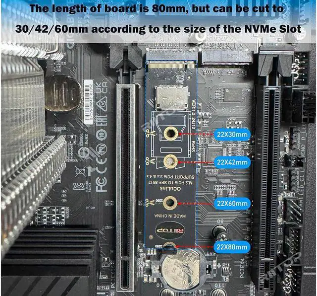 Alt view image 6 of 7 - NVMe to Oculink SFF-8612 Adapter, RIITOP M.2 NVMe PCIe 4.0 x4 to OCuLink SFF-8611 4i Host Adapter for eGPU and SSD