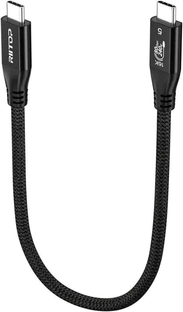 Main image of RIITOP 80Gbps Thunderbolt 5 Cable up to 120Gbps Bandwidth and 240W Charging in Black - 0.3m / 1ft, Compatible with Thunderbolt 4, USB4, Thunderbolt 3 and USB-C