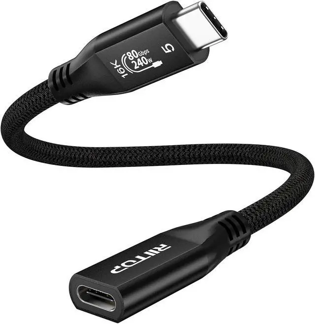 Main image of RIITOP Braided Thunderbolt 5 Extension Cable 80Gbps Data Transfer Speed, 240W Charging and 16K/ 8K Display, Compatible Thunderbolt 4/3 and USB4 USB-C 3.2/3.1 Devices, Black (1.64 ft)