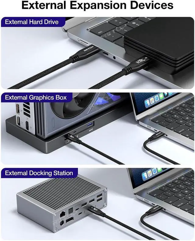 Alt view image 6 of 7 - RIITOP 80Gbps Thunderbolt 5 (USB-C) Cable Braided, 240W Charging and 16K/8K Display for Thunderbolt 4/USB4/USB-C Monitor, MacBook, iPad Pro, iPhone 16, Samsung, Hub, eGPU, Dock and More, 3.3FT / 1M