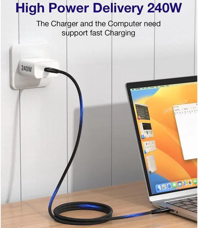 Alt view image 4 of 7 - RIITOP 80Gbps Thunderbolt 5 (USB-C) Cable Braided, 240W Charging and 16K/8K Display for Thunderbolt 4/USB4/USB-C Monitor, MacBook, iPad Pro, iPhone 16, Samsung, Hub, eGPU, Dock and More, 3.3FT / 1M