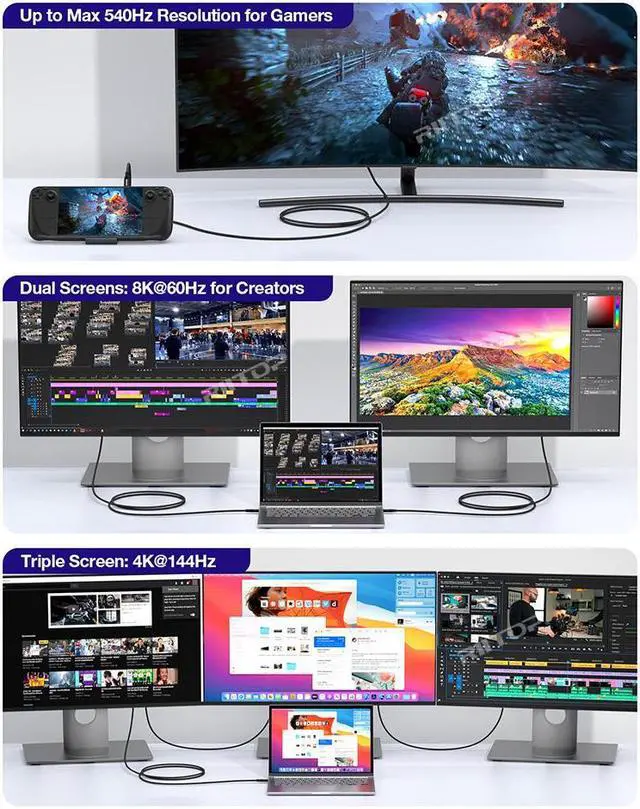 Alt view image 5 of 7 - RIITOP 80Gbps Thunderbolt 5 (USB-C) Cable Braided, 240W Charging and 16K/8K Display for Thunderbolt 4/USB4/USB-C Monitor, MacBook, iPad Pro, iPhone 16, Samsung, Hub, eGPU, Dock and More, 3.3FT / 1M