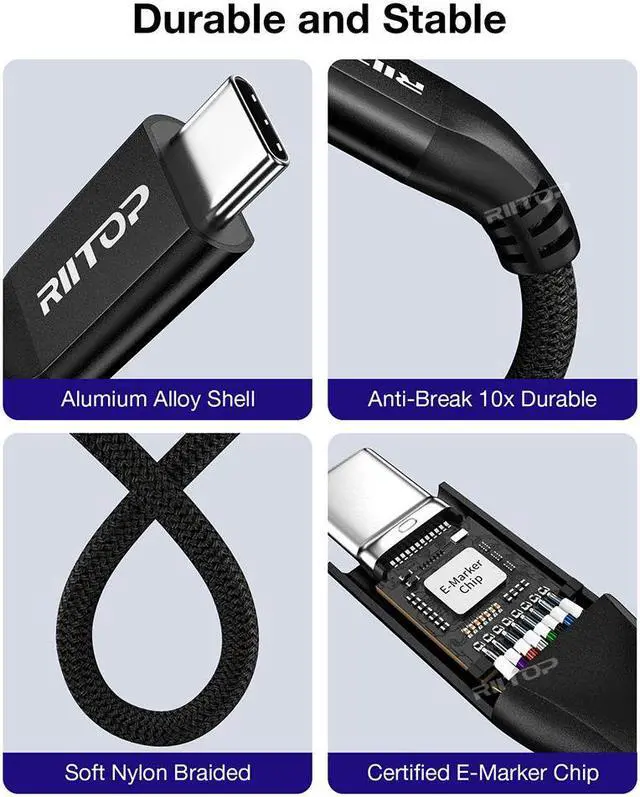 Alt view image 6 of 7 - RIITOP 80Gbps Thunderbolt 5 Cable up to 120Gbps Bandwidth and 240W Charging in Black - 0.3m / 1ft, Compatible with Thunderbolt 4, USB4, Thunderbolt 3 and USB-C