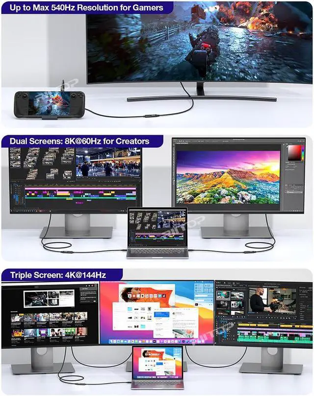 Alt view image 5 of 7 - RIITOP Braided Thunderbolt 5 Extension Cable 80Gbps Data Transfer Speed, 240W Charging and 16K/ 8K Display, Compatible Thunderbolt 4/3 and USB4 USB-C 3.2/3.1 Devices, Black (1.64 ft)