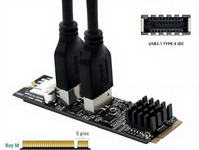 Alt view image 4 of 7 - Dual Port 10Gbps Type-E USB 3.1 Front Panel Socket to NVME M-Key M.2 Express Card Adapter for Motherboard, RIITOP Type-E to NVMe Adapter 10Gbps