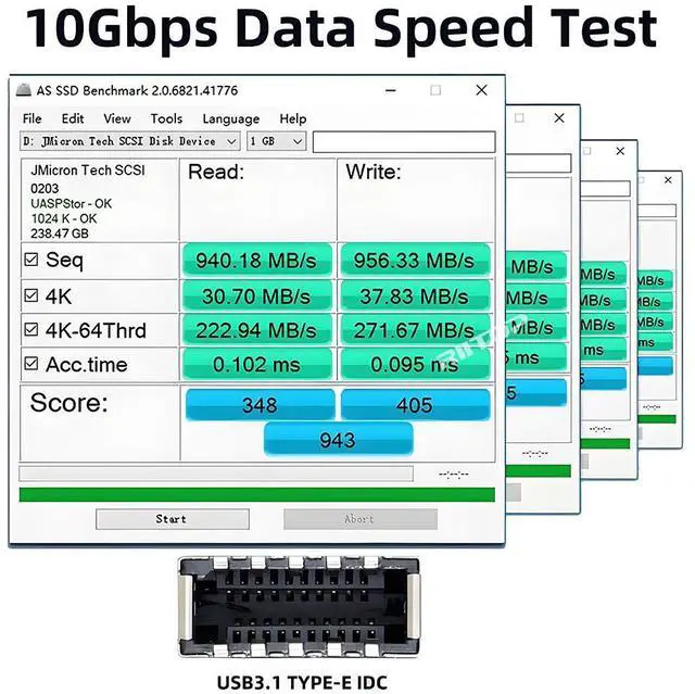 Alt view image 2 of 7 - Dual Port 10Gbps Type-E USB 3.1 Front Panel Socket to NVME M-Key M.2 Express Card Adapter for Motherboard, RIITOP Type-E to NVMe Adapter 10Gbps