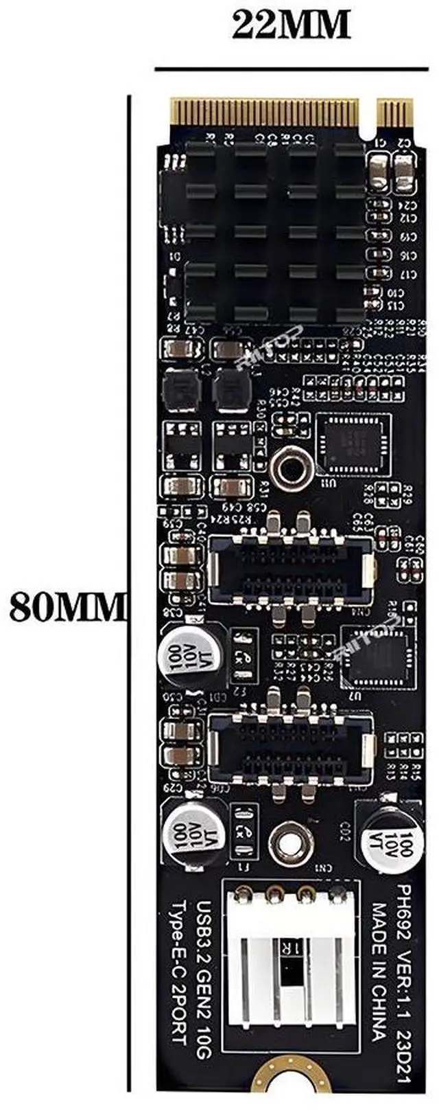 Alt view image 6 of 7 - Dual Port 10Gbps Type-E USB 3.1 Front Panel Socket to NVME M-Key M.2 Express Card Adapter for Motherboard, RIITOP Type-E to NVMe Adapter 10Gbps