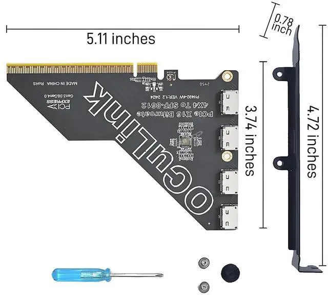 Alt view image 7 of 7 - PCIe to Oculink SFF-8612 Adapter SFF-8611 External Graphics Card for GPU Dock, eGPU, NVMe SSD (PCIe x16 to Oculink) 4 Ports (PCI-e x4x4x4x4 Bifurcation Required)