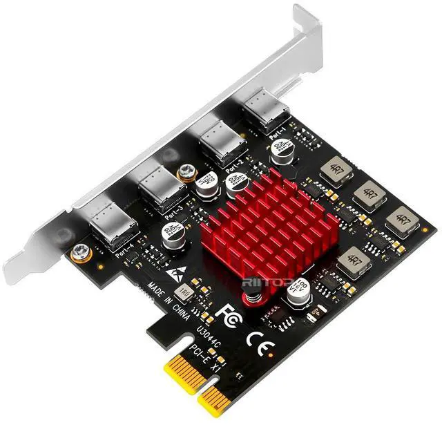 Alt view image 5 of 5 - 4 Port USB 3.2 Type C PCIe Expansion Card Adapter 5Gbps, RIITOP PCI-e Express to USB Type C 4 Port Card for Desktop PC Support Windows 11/10/8/7/XP/Vista, Self-Powered Supply