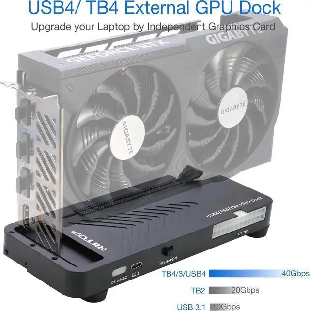 Alt view image 4 of 7 - RIITOP External GPU Docking Station, 40Gpbs eGPU Enclosure USB4.0 Compatible with Thunderbolt 4/3 External GPU Dock for PCIe 4.0 X16 Graphics Card