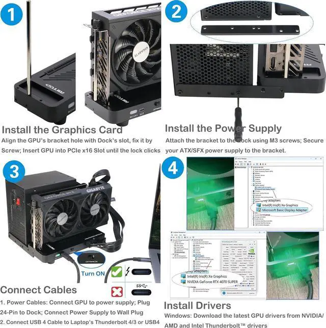 Alt view image 6 of 7 - RIITOP External GPU Docking Station, 40Gpbs eGPU Enclosure USB4.0 Compatible with Thunderbolt 4/3 External GPU Dock for PCIe 4.0 X16 Graphics Card
