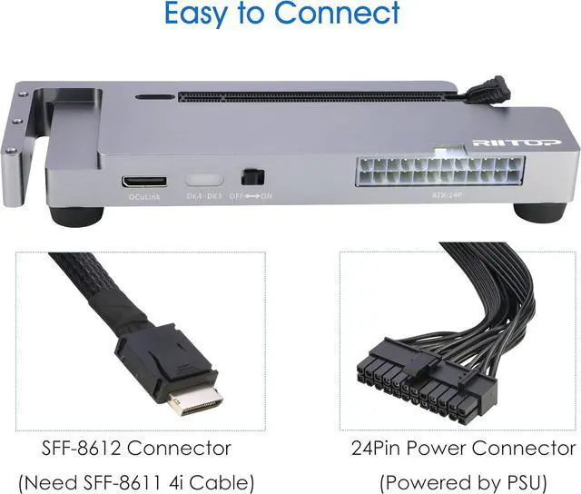 Alt view image 4 of 6 - PCIE Oculink Adapter Card, RIITOP PCI-e Express 16x to Quad OCuLink SFF-8612 SFF-8611 Internal VROC Raid0 Adapter for U.2 SSD eGPU External Graphics Card Dock