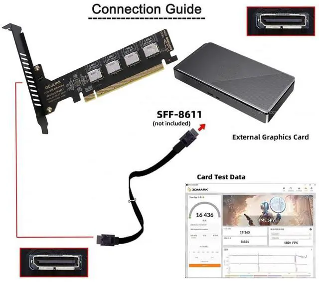 Alt view image 5 of 7 - PCIE Oculink Adapter Card, RIITOP PCI-e Express 16x to Quad OCuLink SFF-8612 SFF-8611 Internal VROC Raid0 Adapter for U.2 SSD eGPU External Graphics Card Dock