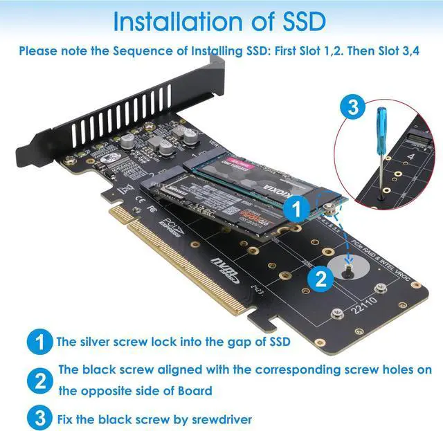 Alt view image 4 of 6 - RIITOP Quad M.2 NVMe to PCIe 4.0 X16 Adapter Without PCIe Bifurcation Function, Support 22110/2280/2260/2242/2230 Size (PCIe Bifurcation Motherboard is Required)