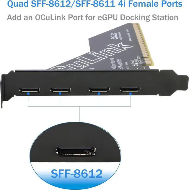 Alt view image 3 of 7 - PCIe to Oculink SFF-8612 Adapter SFF-8611 External Graphics Card for GPU Dock, eGPU, NVMe SSD (PCIe x16 to Oculink) 4 Ports (PCI-e x4x4x4x4 Bifurcation Required)