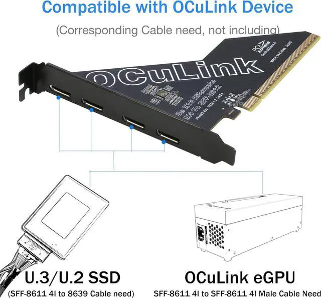 Alt view image 4 of 7 - PCIe to Oculink SFF-8612 Adapter SFF-8611 External Graphics Card for GPU Dock, eGPU, NVMe SSD (PCIe x16 to Oculink) 4 Ports (PCI-e x4x4x4x4 Bifurcation Required)