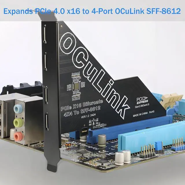 Alt view image 6 of 7 - PCIe to Oculink SFF-8612 Adapter SFF-8611 External Graphics Card for GPU Dock, eGPU, NVMe SSD (PCIe x16 to Oculink) 4 Ports (PCI-e x4x4x4x4 Bifurcation Required)