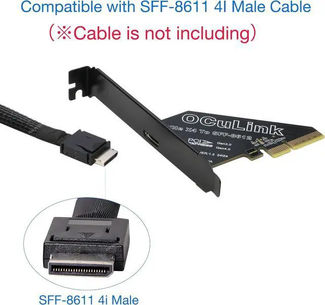 Alt view image 3 of 7 - RIITOP PCIe to Oculink SFF-8612 Adapter SFF-8611 External Graphics Card for GPU Dock, eGPU, NVMe SSD (PCIe x4 to Oculink)