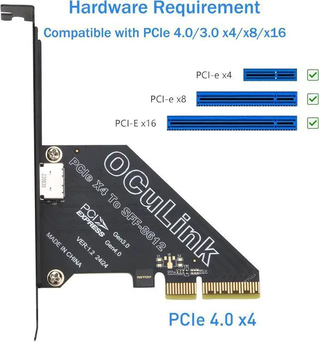 Alt view image 2 of 7 - RIITOP PCIe to Oculink SFF-8612 Adapter SFF-8611 External Graphics Card for GPU Dock, eGPU, NVMe SSD (PCIe x4 to Oculink)