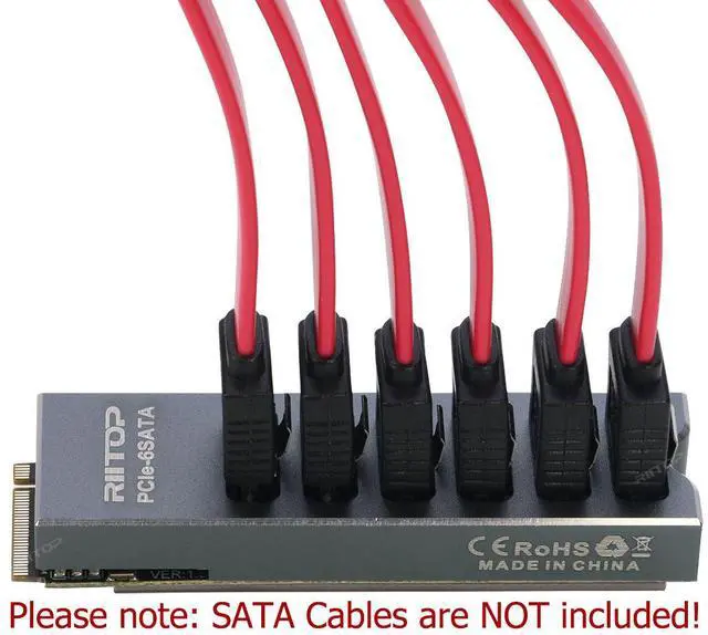 Alt view image 7 of 7 - M.2 to SATA Adapter [6-Port], RIITOP M2 NVMe to SATA 3.0 Card with ASM1166 Chipset for SSD/HDD up to 6Gbps, Come with Heatsink
