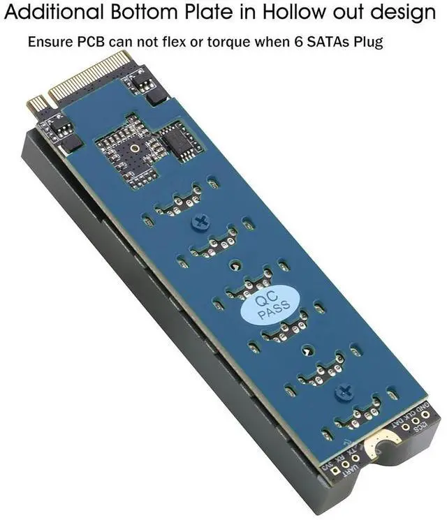 Alt view image 6 of 7 - M.2 to SATA Adapter [6-Port], RIITOP M2 NVMe to SATA 3.0 Card with ASM1166 Chipset for SSD/HDD up to 6Gbps, Come with Heatsink