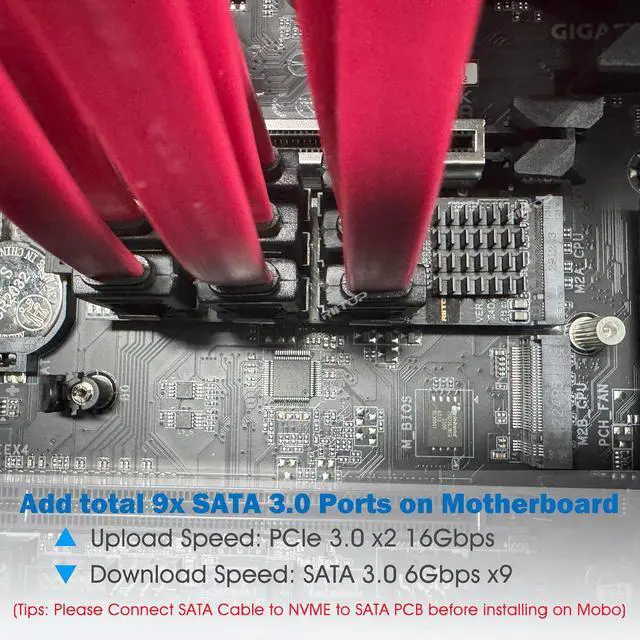 Alt view image 6 of 7 - M.2 to SATA Adapter [9-Port], RIITOP M.2 NVMe to SATA III 6Gbps Card for HDD SSD